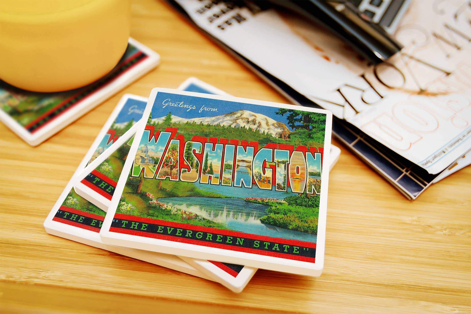 Lantern Press Coasters Greetings from Washington State - The Evergreen State Coaster