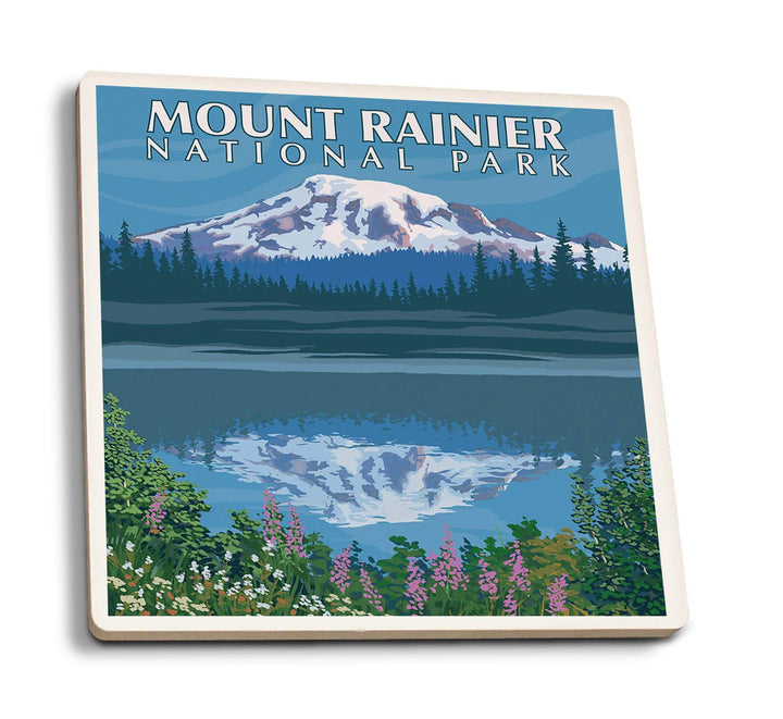 Lantern Press Coasters Mount Rainier - Reflection Lake Ceramic Coaster