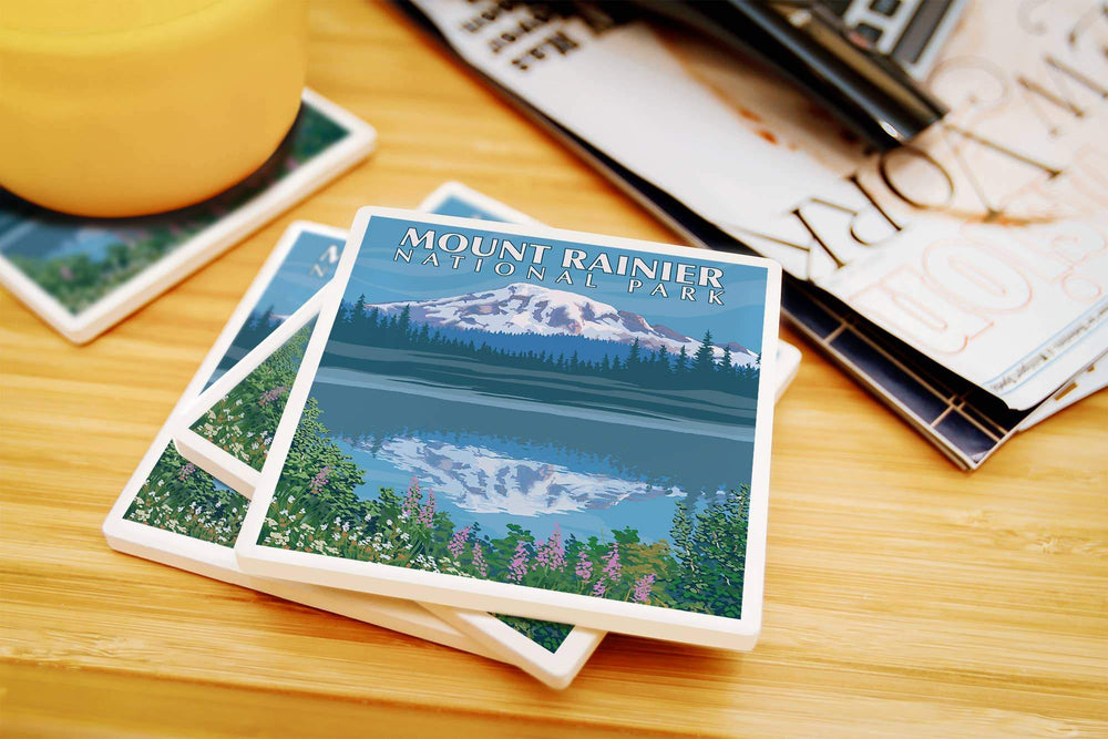 Lantern Press Coasters Mount Rainier - Reflection Lake Ceramic Coaster