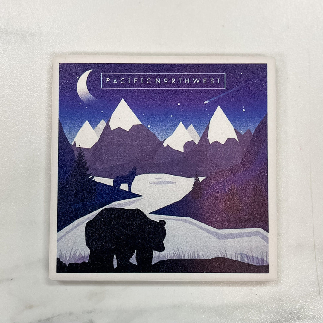 Lantern Press Coasters PNW Bear & Mountain Silhouette Coaster