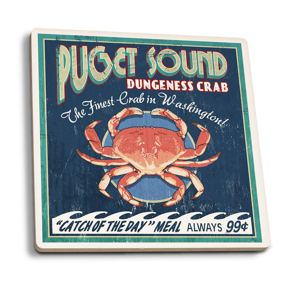 Lantern Press Coasters Puget Sound - Dungeness Crab Ceramic Coasters