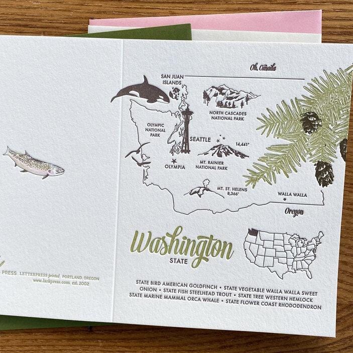 Lark Press Card Washington State! Pacific NW! Letterpress Card