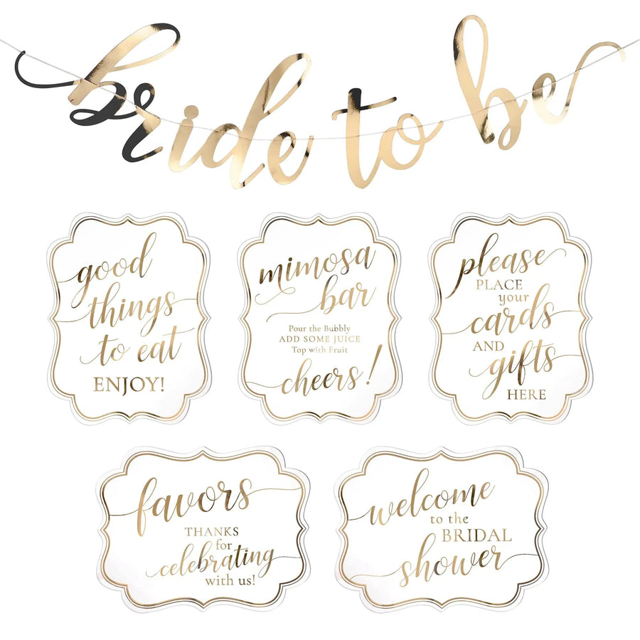 Lillian Rose Games White and Gold Bridal Shower Signs and Bunting