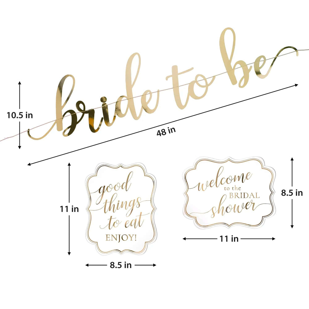 Lillian Rose Games White and Gold Bridal Shower Signs and Bunting