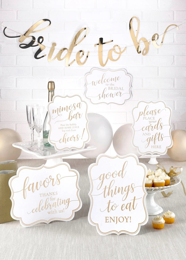 Lillian Rose Games White and Gold Bridal Shower Signs and Bunting