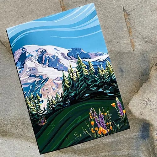 Linda Sholberg Card Mount Rainier and Wildflowers Folded Card