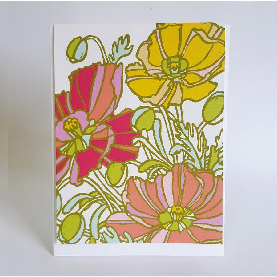 Little Green Card Icelandic Poppies Floral Blank Card