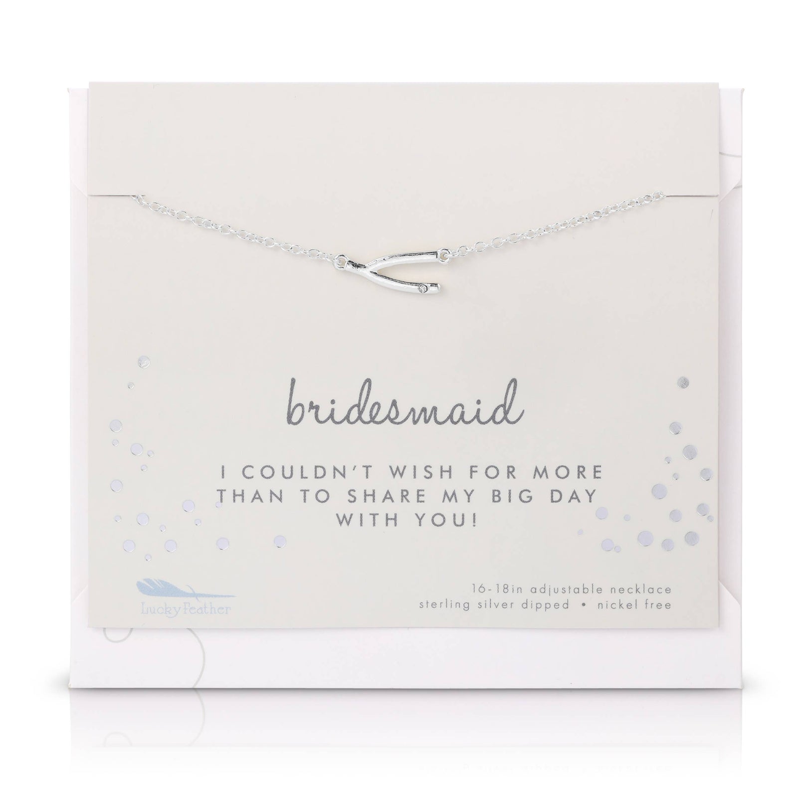 Lucky Feather Necklace Best Day Ever Necklace + Card/Env - Bridesmaid