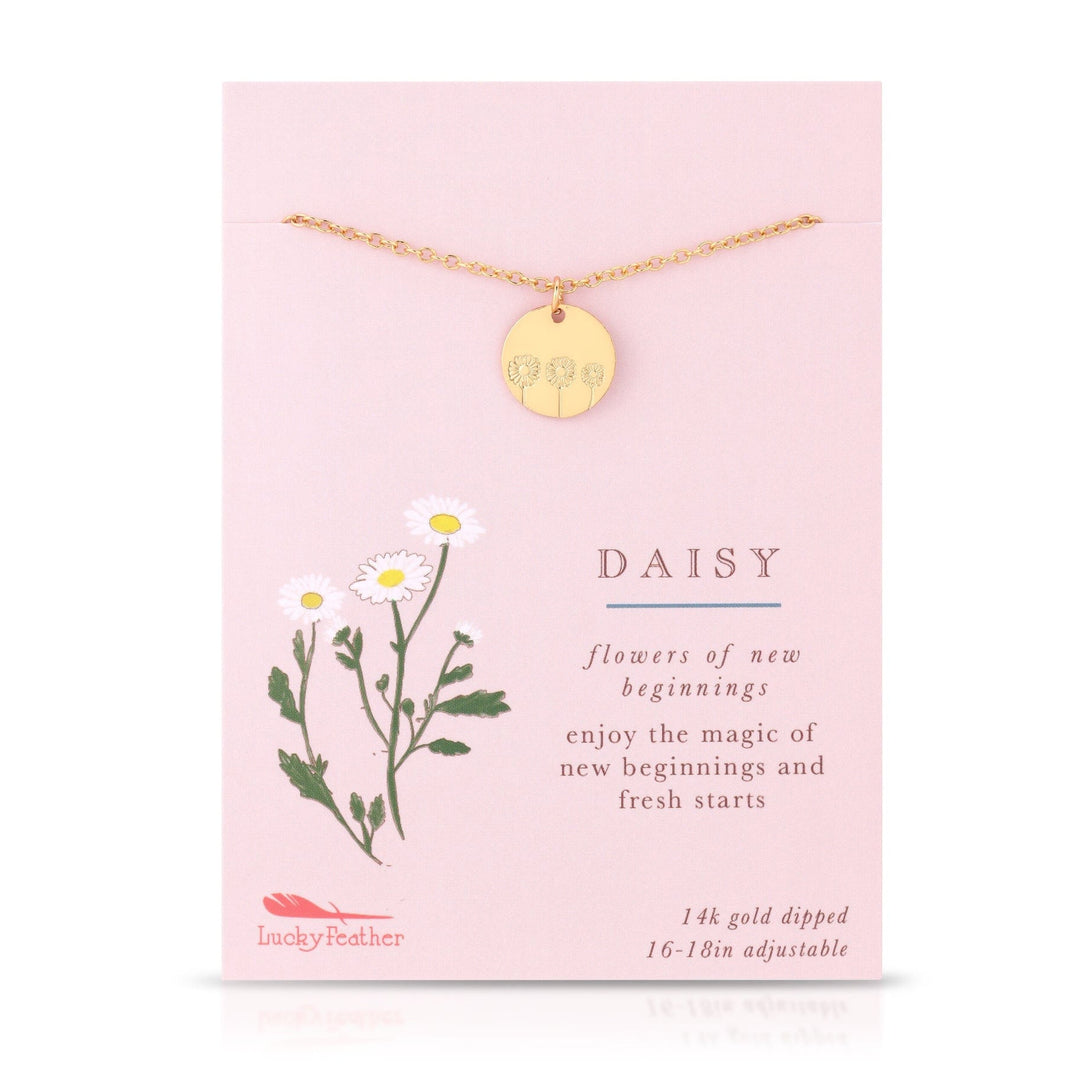 Lucky Feather Necklace Botanical Necklace - Daisy