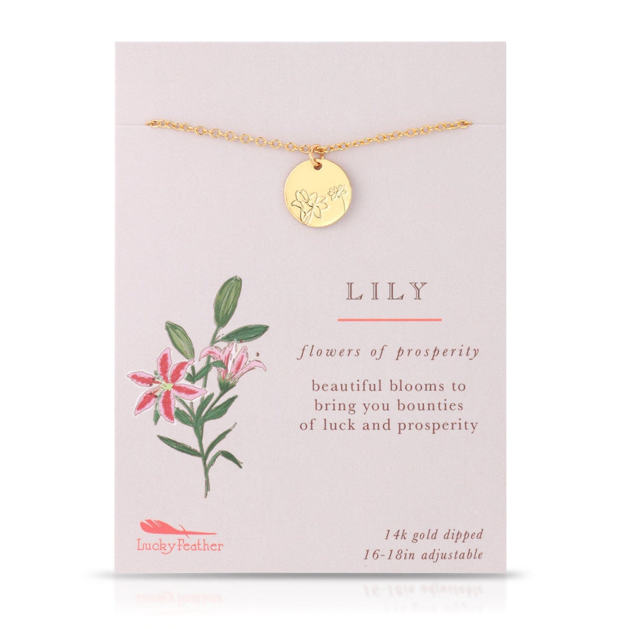 Lucky Feather Necklace Botanical Necklace - Lily