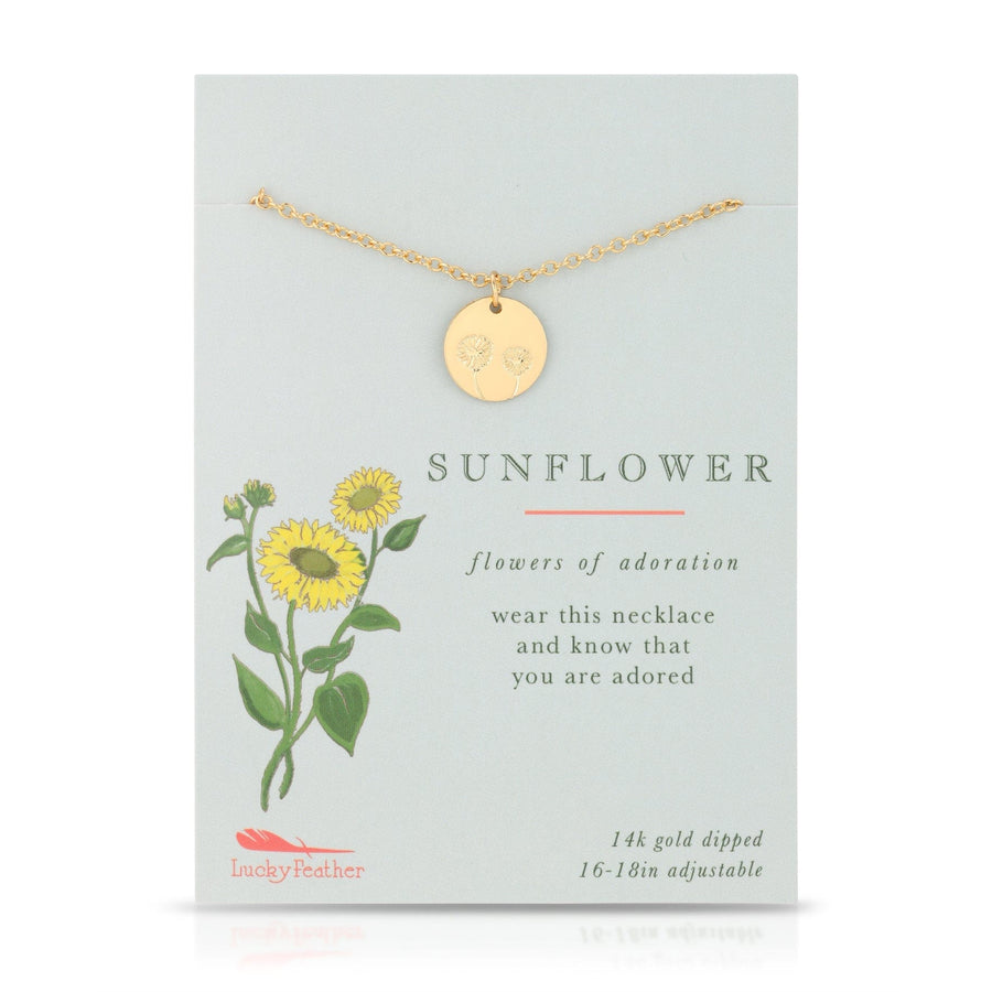 Lucky Feather Necklace Botanical Necklace - Sunflower
