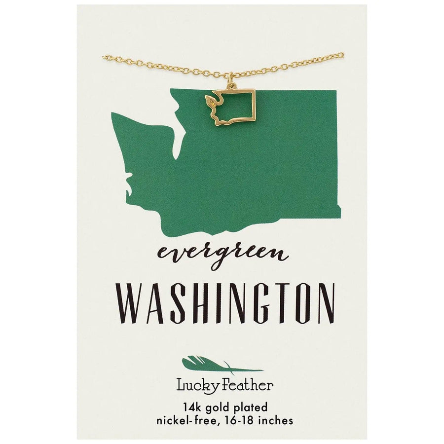 Lucky Feather Necklace State Necklace - Gold - Washington