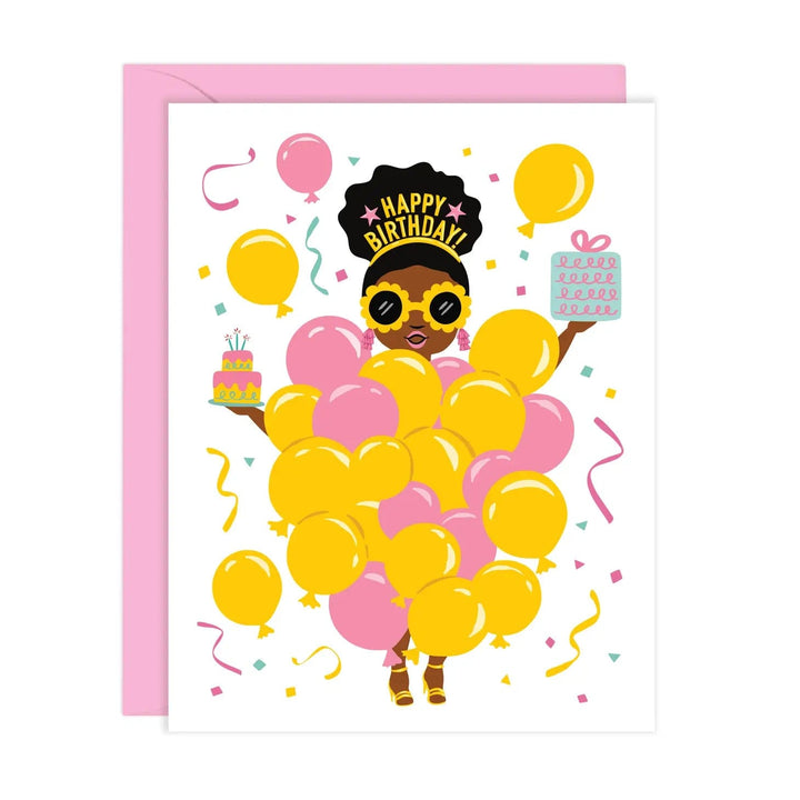 Lucy Loves Paper Card Balloon Lady Birthday Card