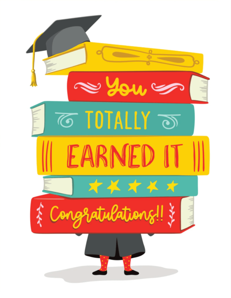 Lucy Loves Paper Card You Totally Earned It - Book Pile Graduation Card