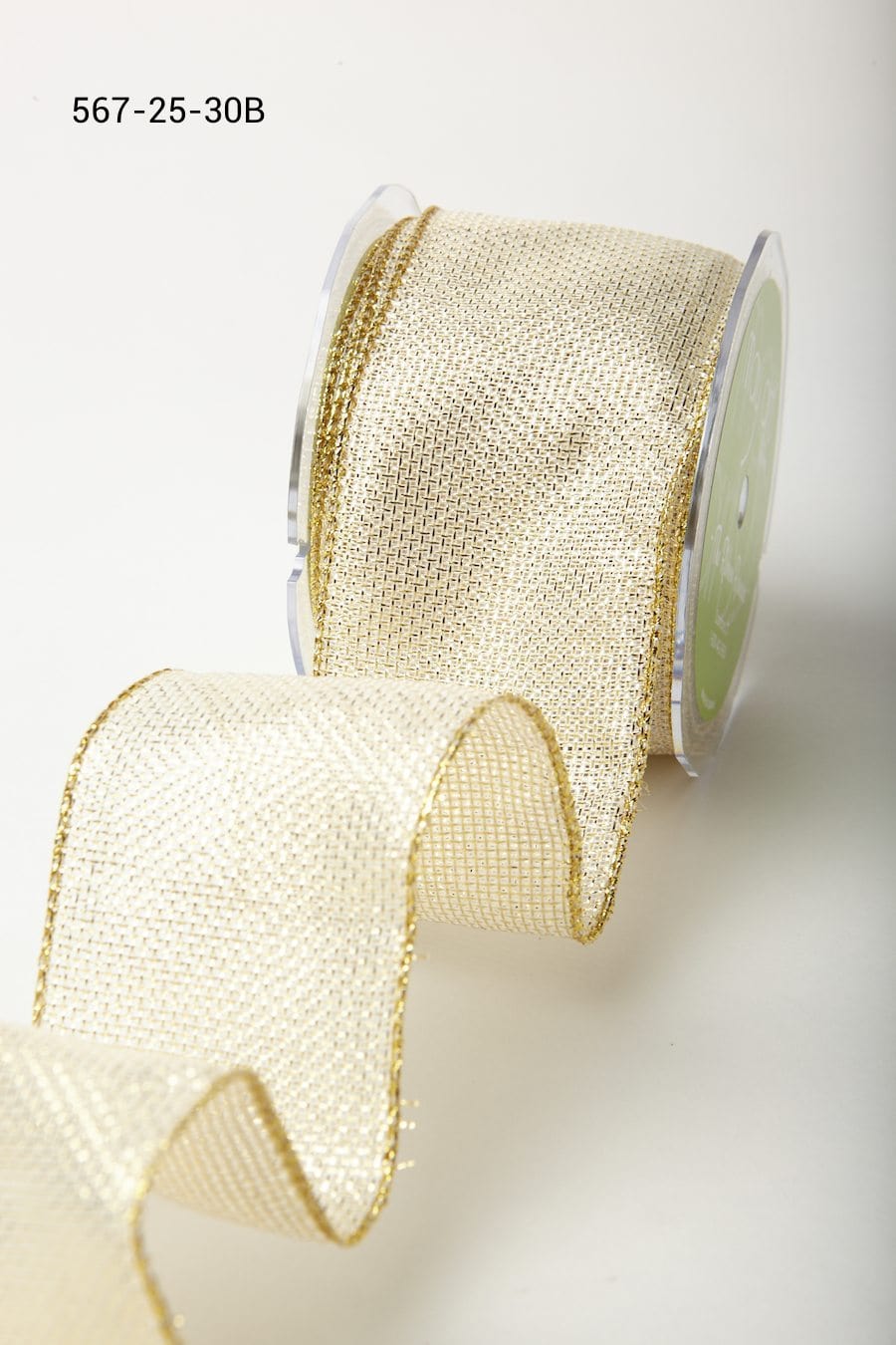 May Arts Ribbon Ribbon 2.5 Inch Metallic Tweed Ribbon with Wired Edge Ivory Gold Square