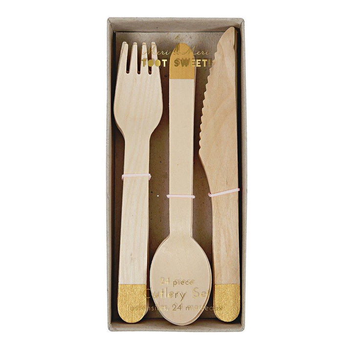 Meri Meri Party Supplies Gold Wooden Cutlery Set (Set of 24)