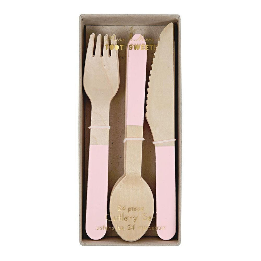 Meri Meri Party Supplies Pink Wooden Cutlery Set