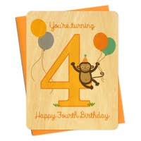 Night Owl Paper Goods Card Four Monkey Wood Fourth Birthday Card