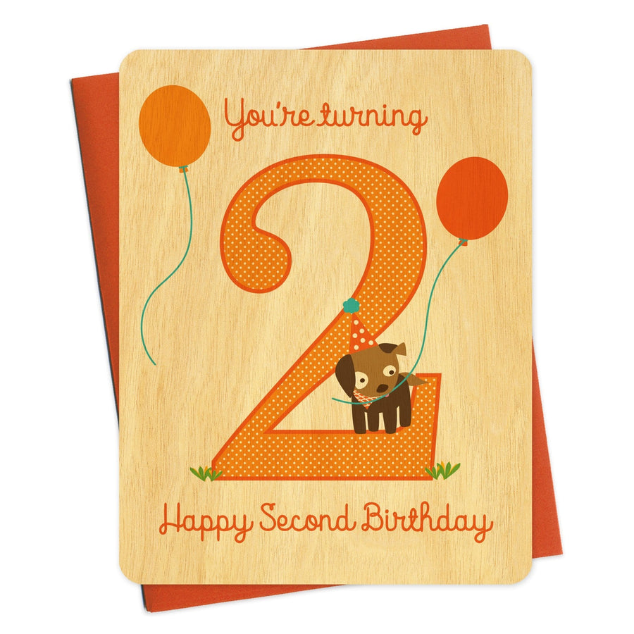 Night Owl Paper Goods Card Two Pup Wood Second Birthday Card