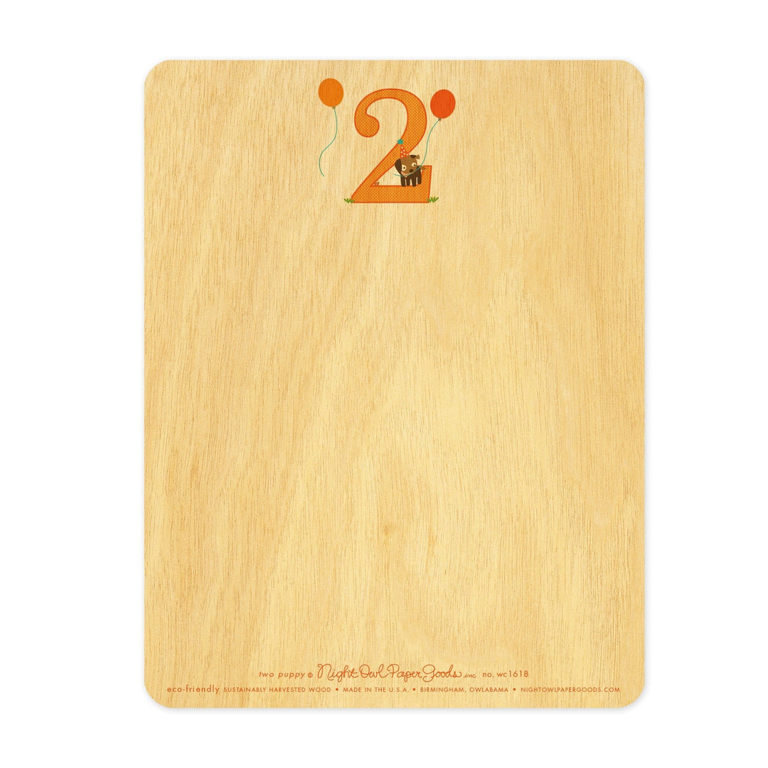 Night Owl Paper Goods Card Two Pup Wood Second Birthday Card