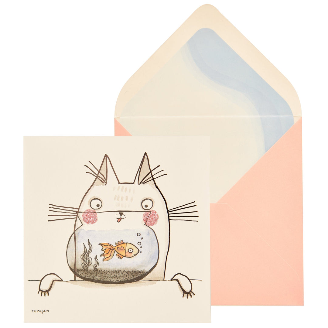 Niquea.D Card Cat and Fishbowl Birthday Card