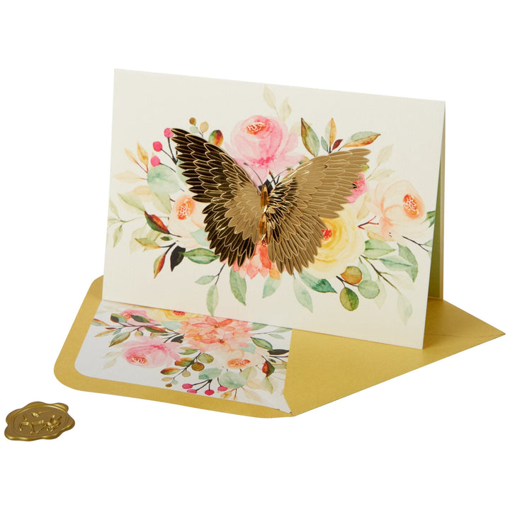 Niquea.D Card Gold Butterfly on Flowers Blank Card