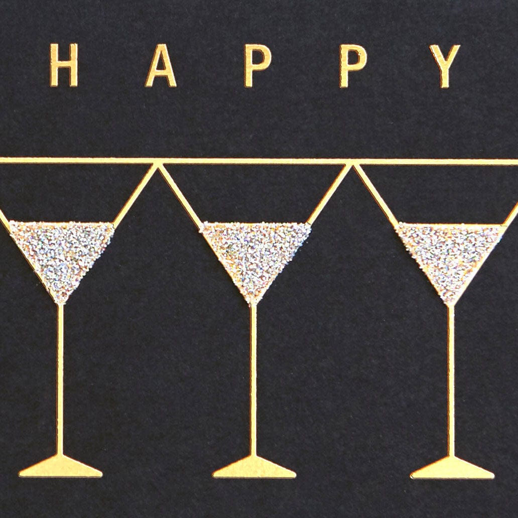 Niquea.D Card Row of Martinis on Black Birthday Card