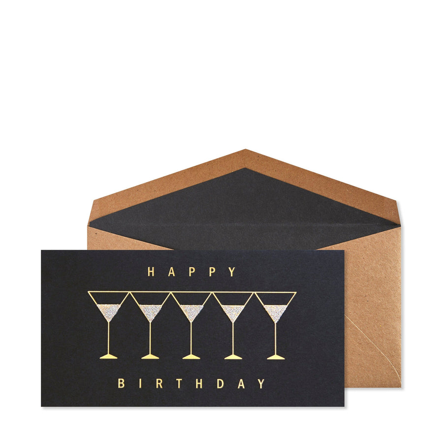 Niquea.D Card Row of Martinis on Black Birthday Card