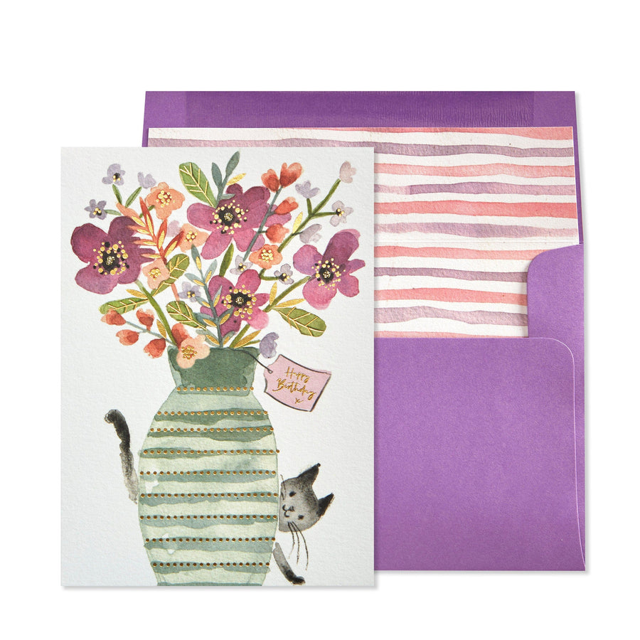 Niquea.D Card Vase with Flowers & Kitty Birthday Card
