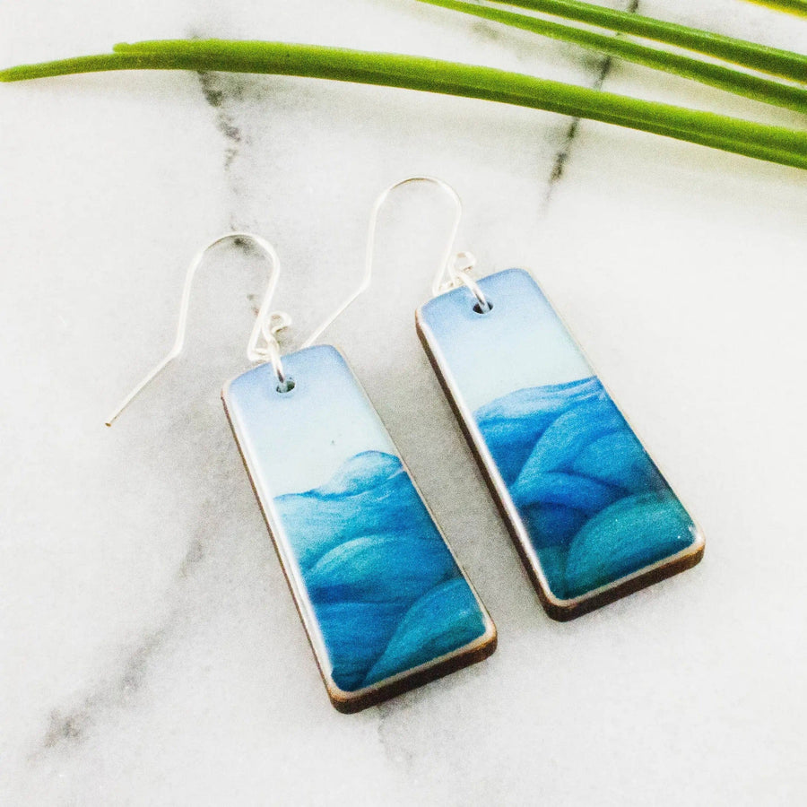 No Man's Land Artifacts Earrings Ocean Wave Tapered Rectangle Earrings