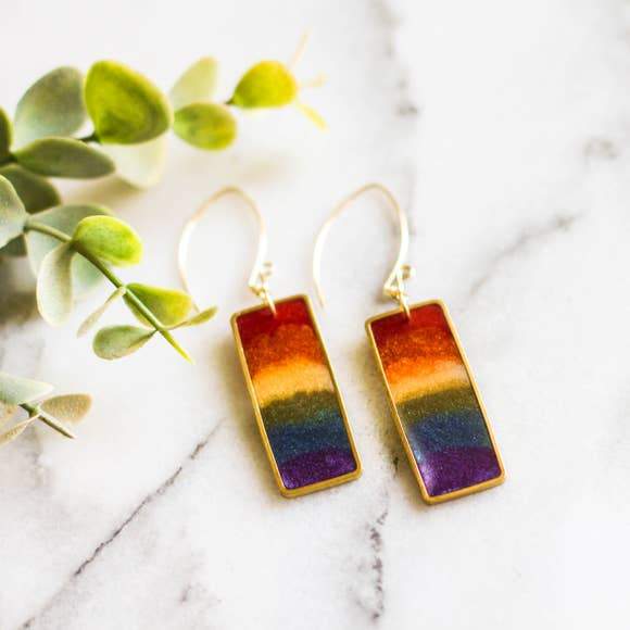 No Man's Land Artifacts Earrings Rainbow Rectangle Brass Earrings