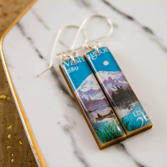 No Man's Land Artifacts Earrings Washington State Vintage Postage Stamp Earrings