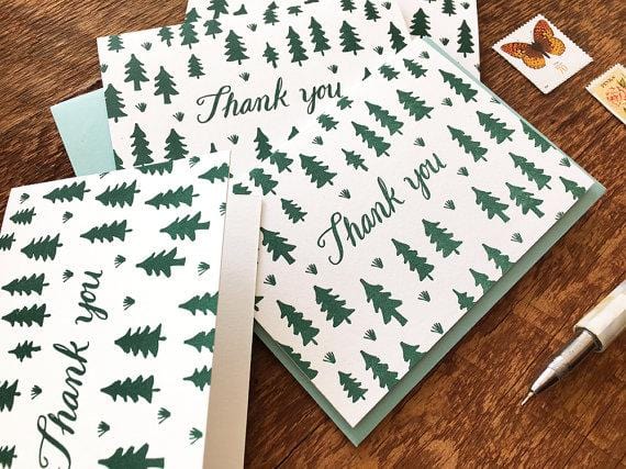 Noteworthy Paper & Press Boxed Card Set Pine Tree Pattern Thank You Cards, Boxed Set of 6