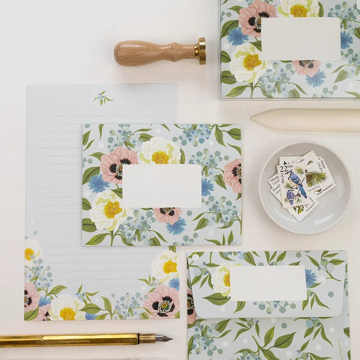 Watercolor Letter Writing Paper with Flower Drawings Set - The