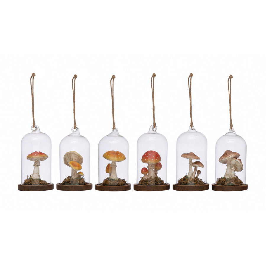 Paper Luxe 4-1/2"H Glass Cloche Ornament with Resin Mushrooms