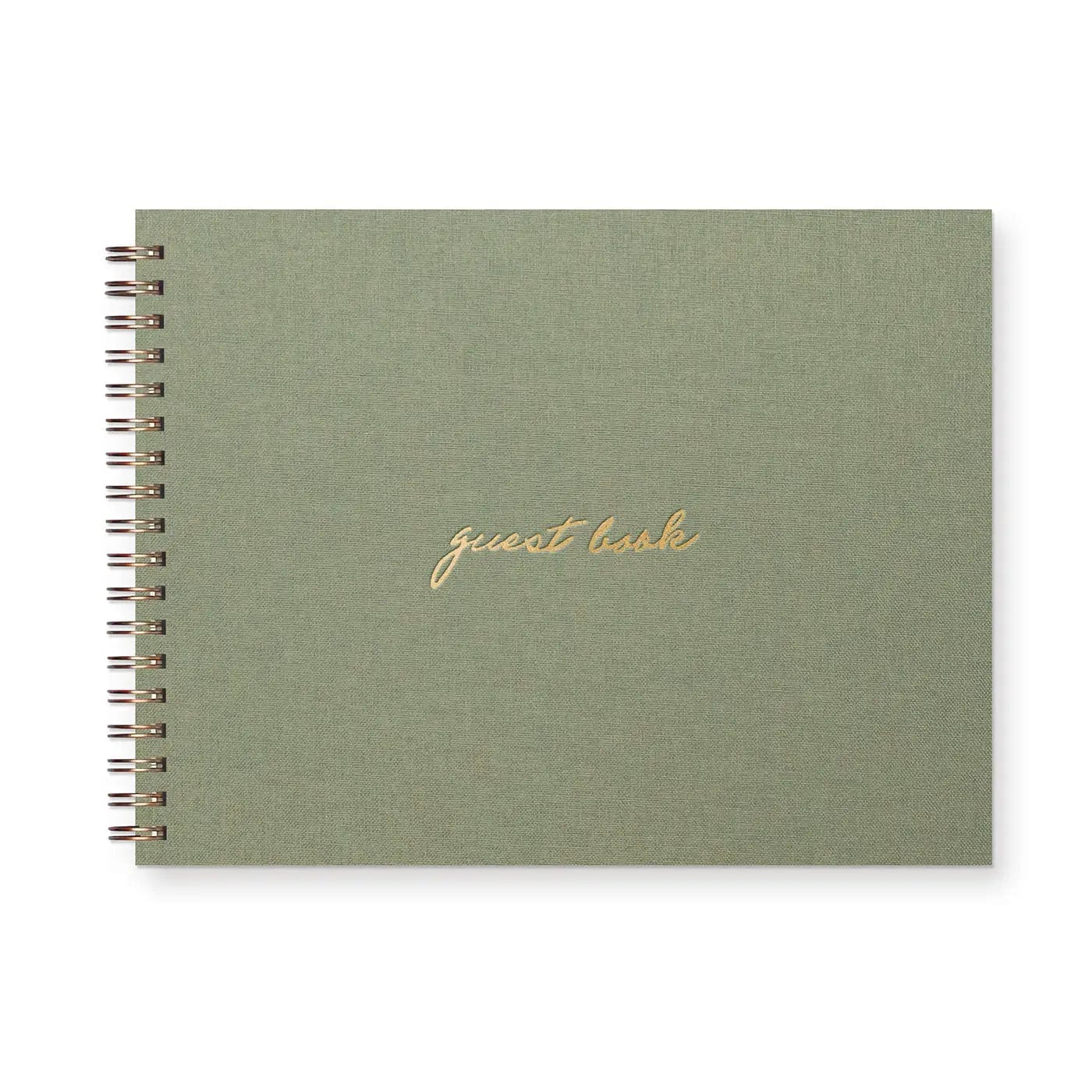 Paper Luxe Script Guest Book - Sage Green Linen Cover - Gold Foil