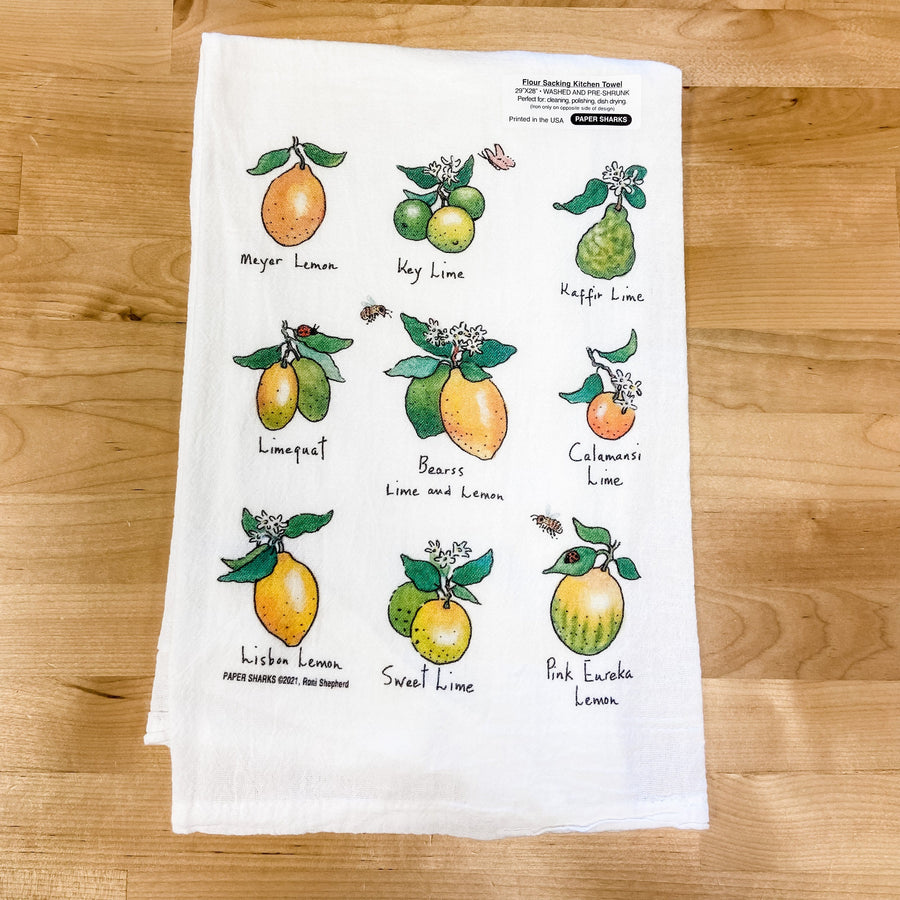 Paper Sharks Tea Towel Lemons and Limes Flour Sack Dish Towel