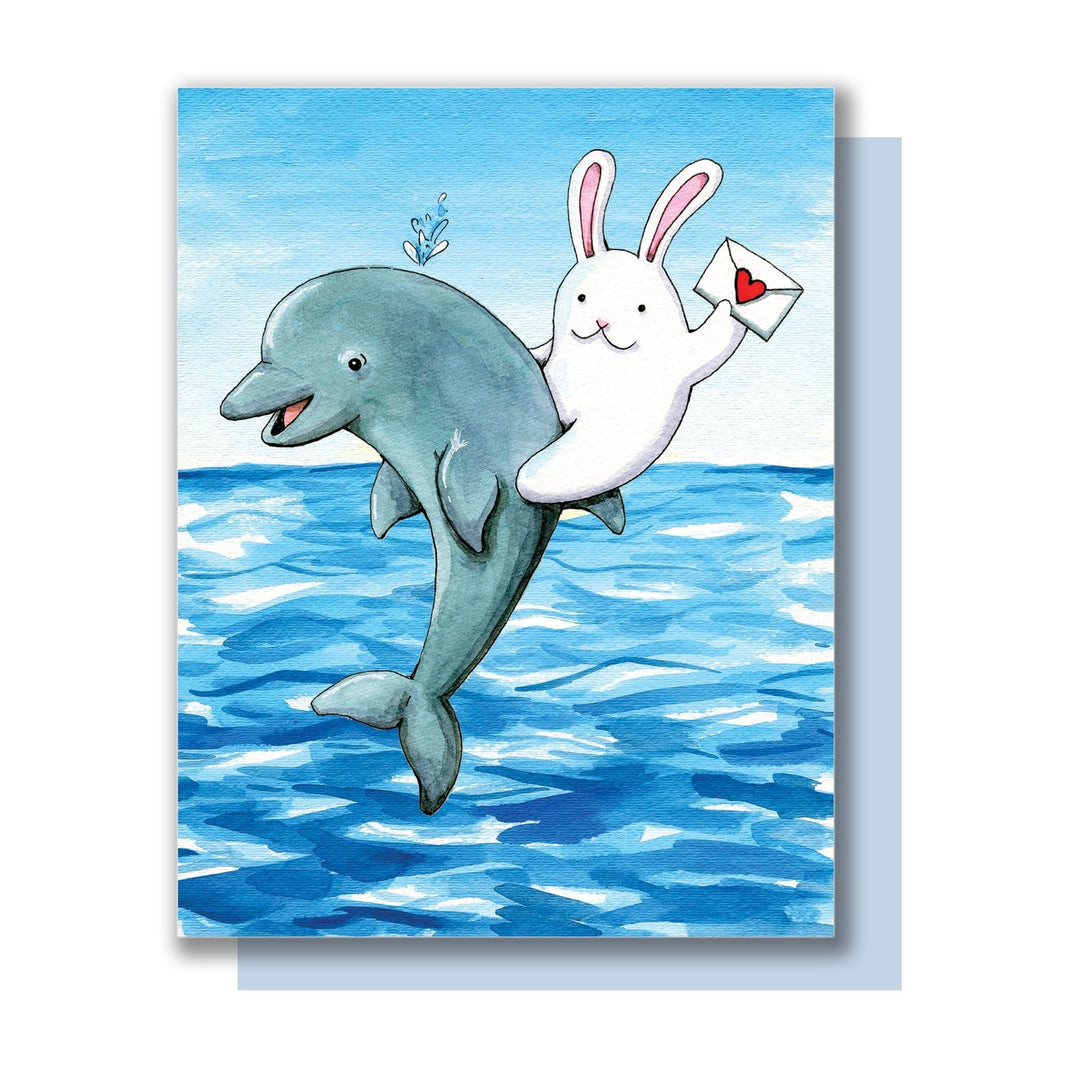 Paper Wilderness Single Card Bunny Riding Dolphin Blank Card