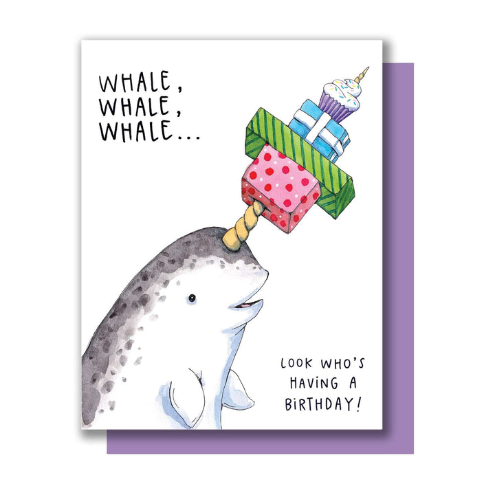 Paper Wilderness Single Card Whale Whale Whale Happy Birthday Narwhal Card