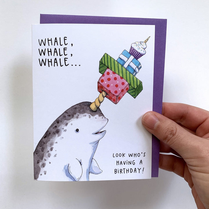 Paper Wilderness Single Card Whale Whale Whale Happy Birthday Narwhal Card