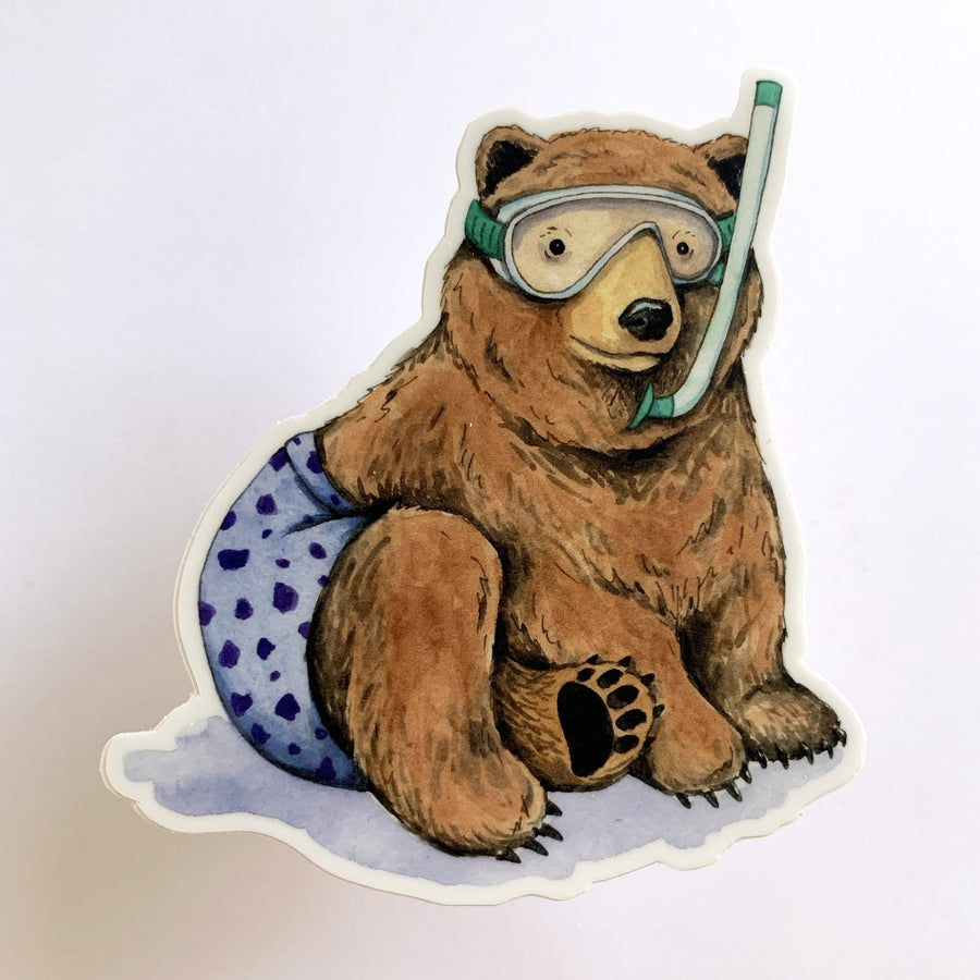 Paper Wilderness Sticker Snorkeling Bear Vinyl Die Cut Weatherproof Sticker