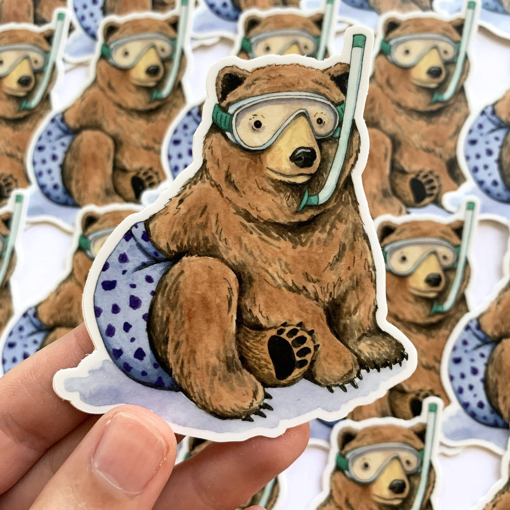 Paper Wilderness Sticker Snorkeling Bear Vinyl Die Cut Weatherproof Sticker