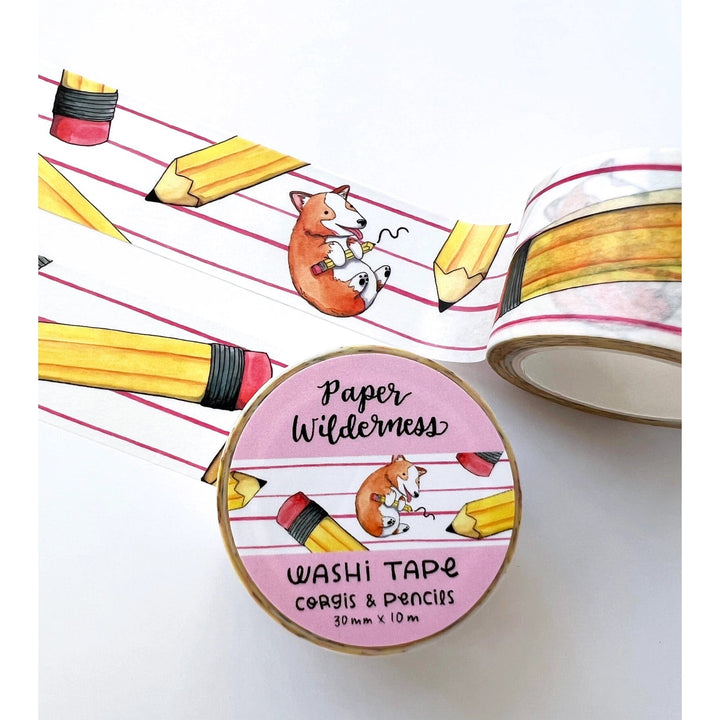 Paper Wilderness Tape Corgis and Pencils 30mm Washi Tape