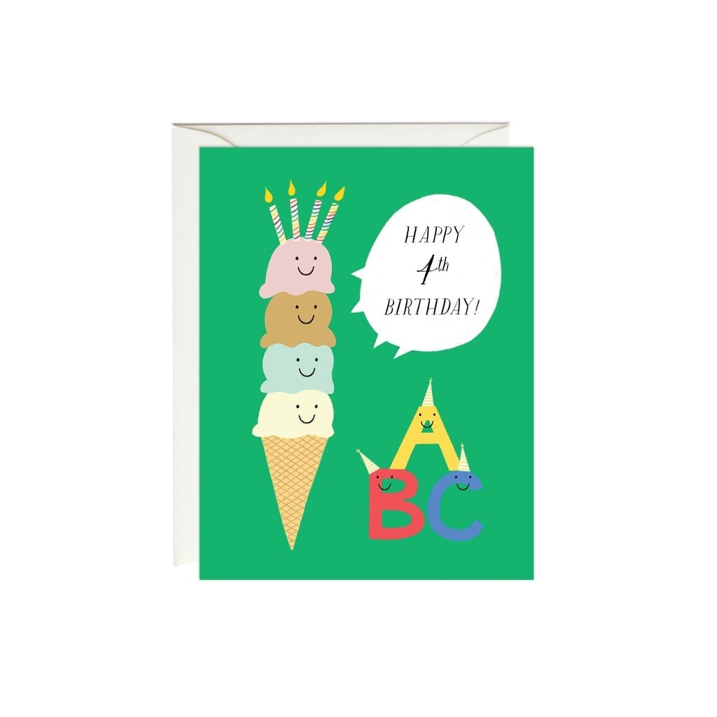 Paula & Waffle Card Fourth Birthday Ice Cream Card - 4th Birthday Card