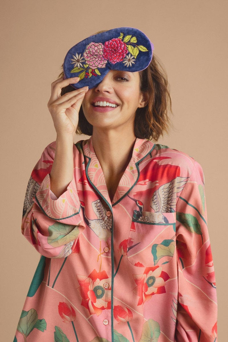 Powder Eye Mask Luxury Lavender Velvet Eye Mask - Floral in Indigo