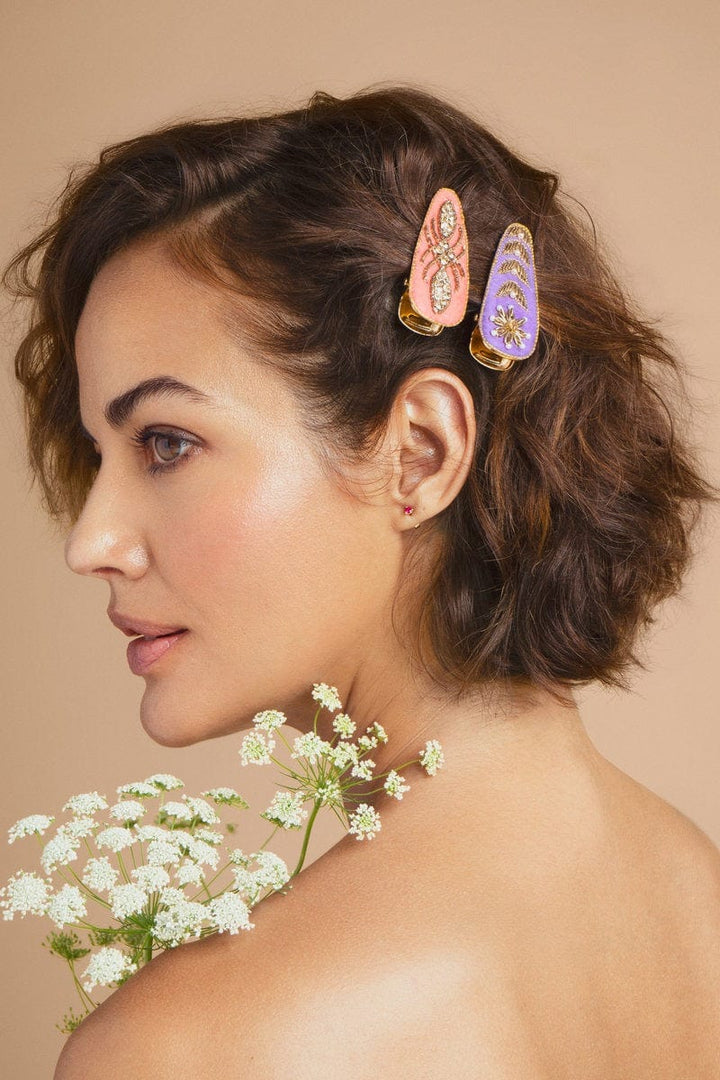 Powder Hair Accessories Jewelled Hair Clips (Set of 2) - Flower and Deco Tile