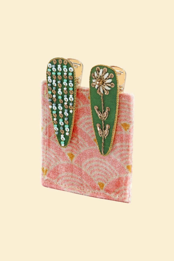 Powder Hair Accessories Jewelled Hair Clips (Set of 2) - Flower and Stripe