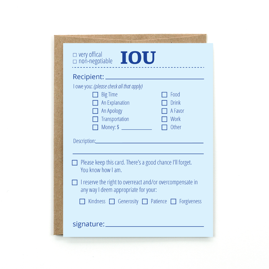 Public School Paper Co. Card IOU Card