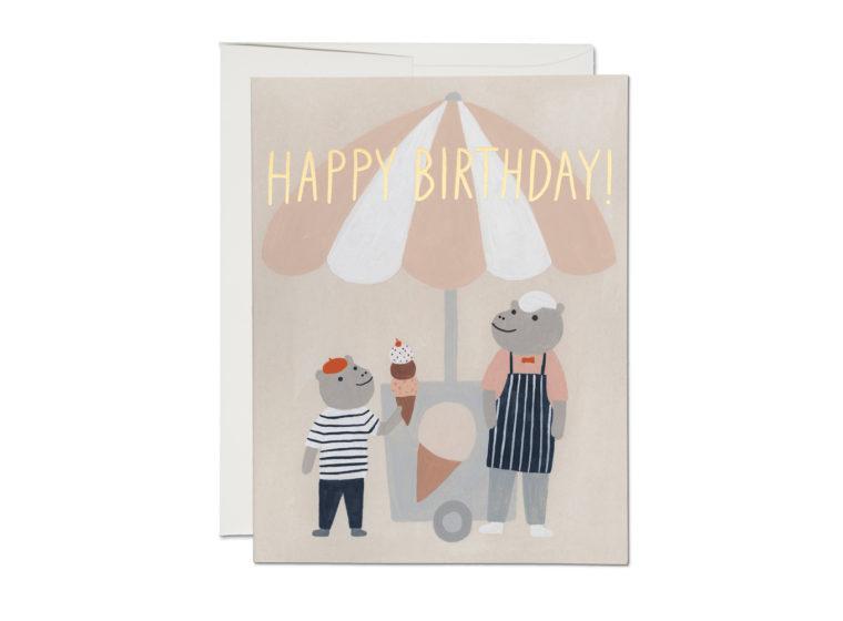 Red Cap Cards Card Ice Cream Hippos Foil Birthday Card
