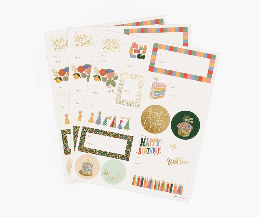 Rifle Paper Co. Gift Tags & Labels Birthday Cake Stickers & Labels, Pack of 3